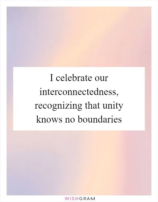 I celebrate our interconnectedness, recognizing that unity knows no boundaries