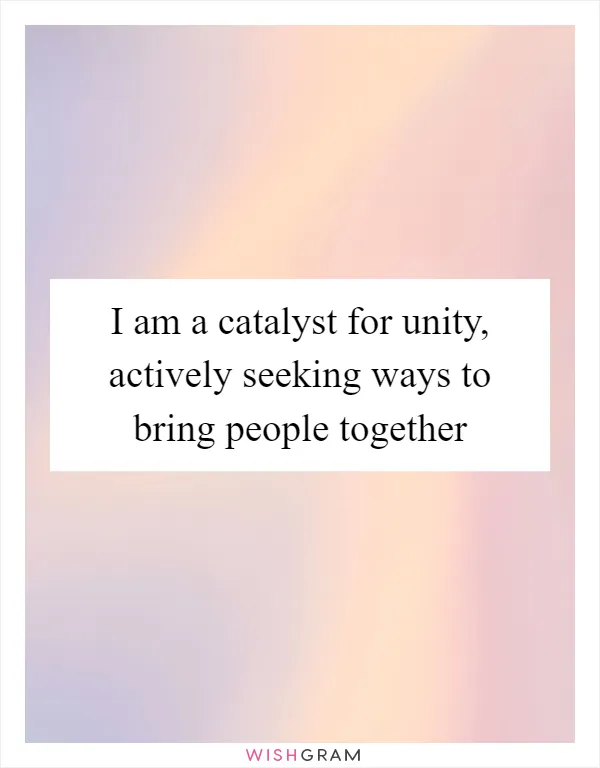 I am a catalyst for unity, actively seeking ways to bring people together