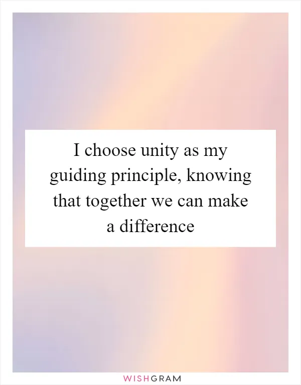 I choose unity as my guiding principle, knowing that together we can make a difference