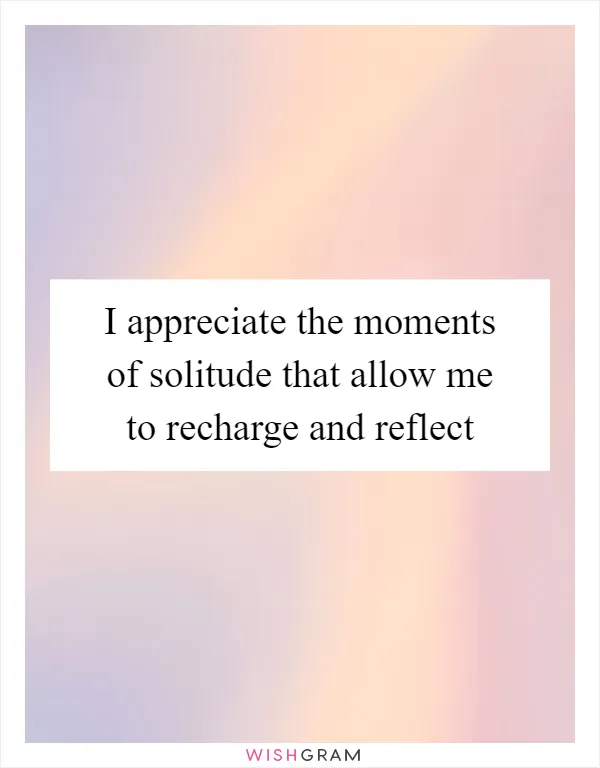 I appreciate the moments of solitude that allow me to recharge and reflect