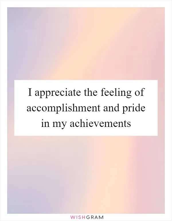 I appreciate the feeling of accomplishment and pride in my achievements