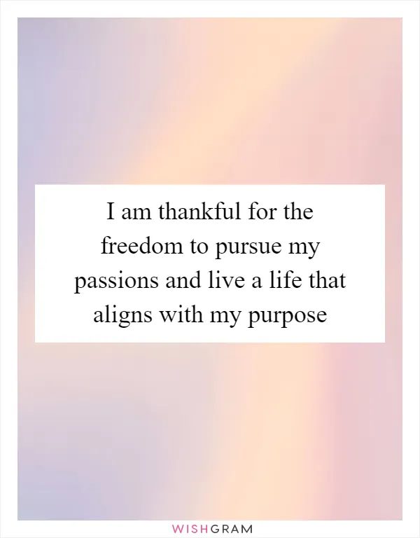 I am thankful for the freedom to pursue my passions and live a life that aligns with my purpose