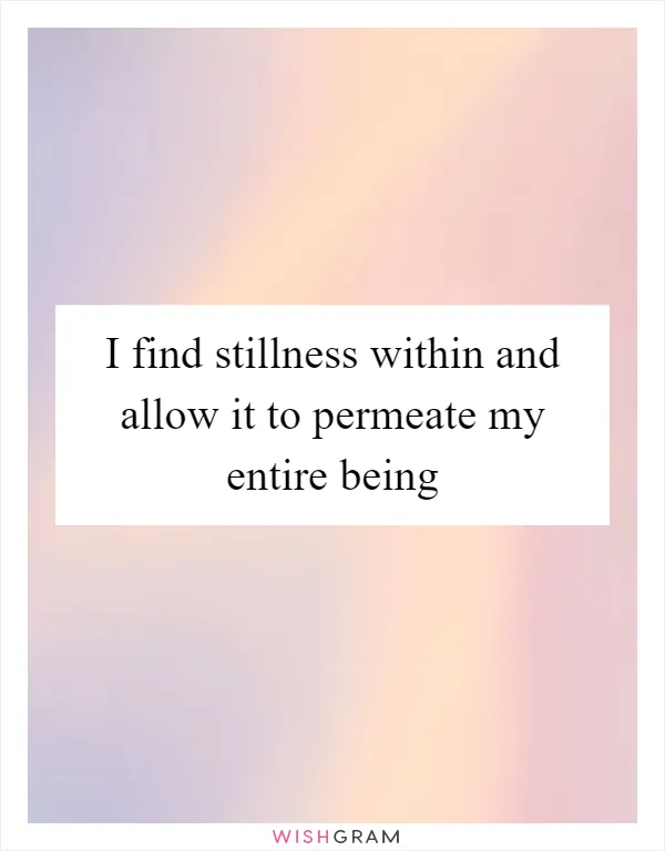 I find stillness within and allow it to permeate my entire being