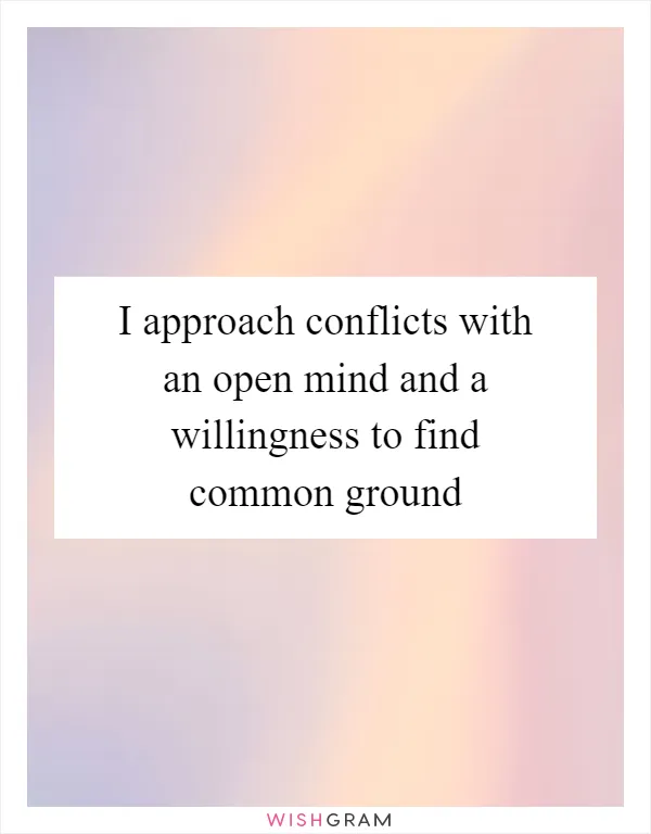 I approach conflicts with an open mind and a willingness to find common ground