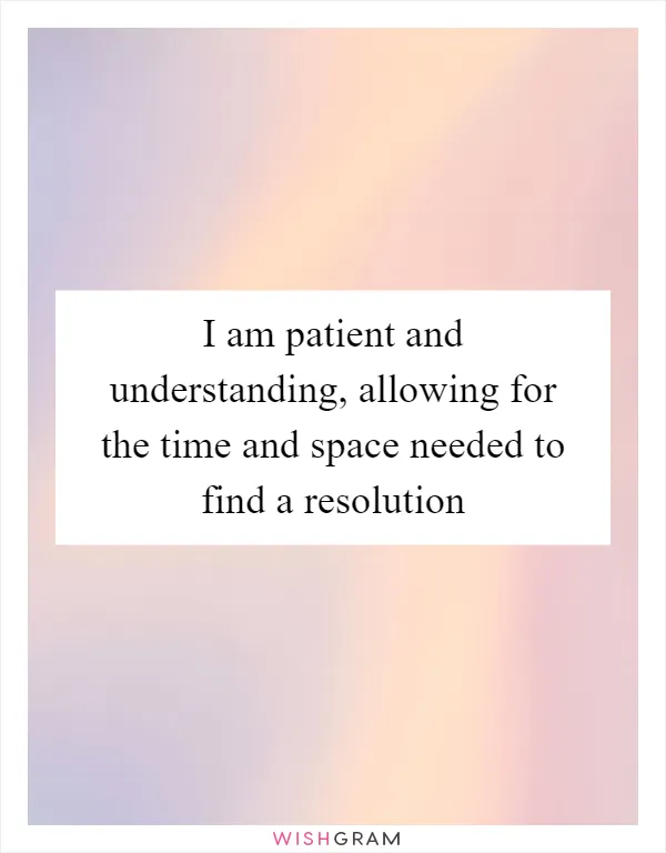 I am patient and understanding, allowing for the time and space needed to find a resolution
