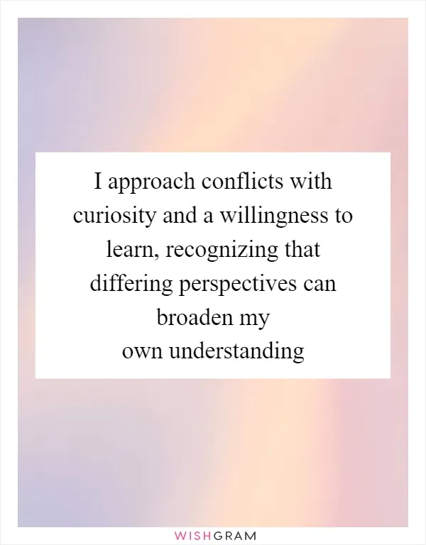 I approach conflicts with curiosity and a willingness to learn, recognizing that differing perspectives can broaden my own understanding
