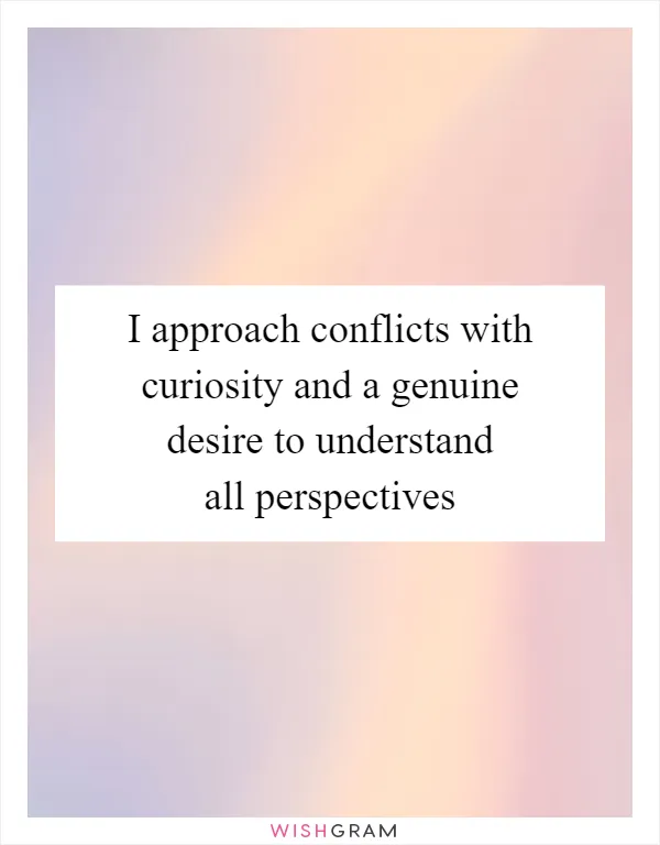 I approach conflicts with curiosity and a genuine desire to understand all perspectives