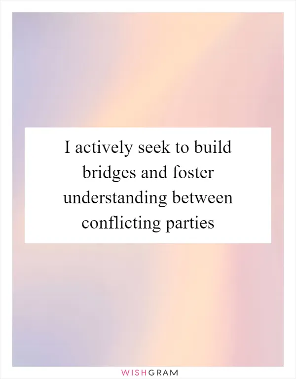 I actively seek to build bridges and foster understanding between conflicting parties