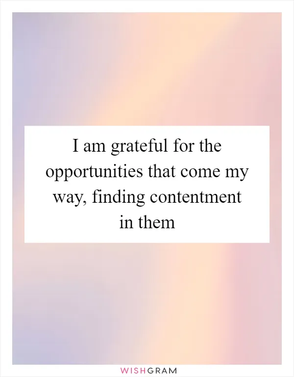 I am grateful for the opportunities that come my way, finding contentment in them