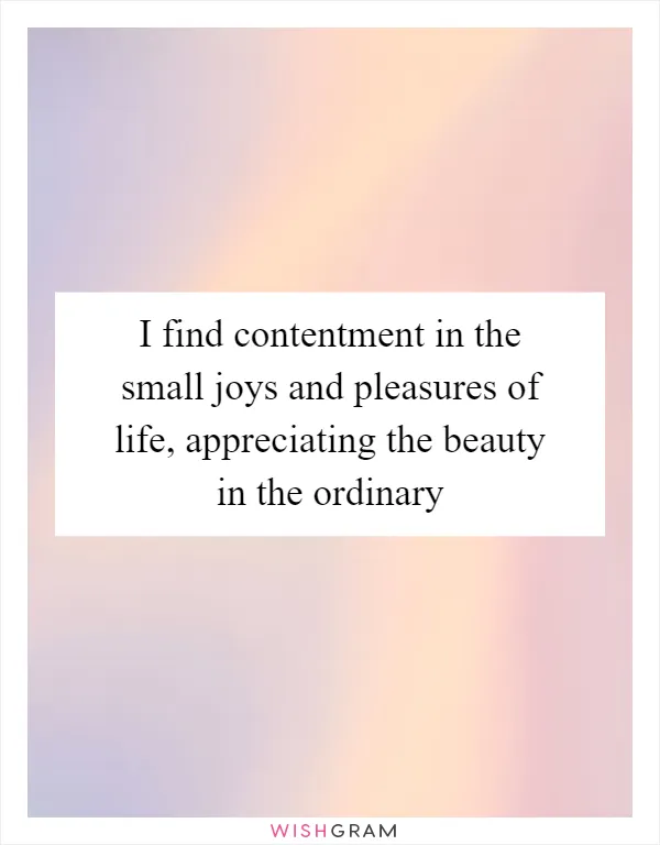 I find contentment in the small joys and pleasures of life, appreciating the beauty in the ordinary