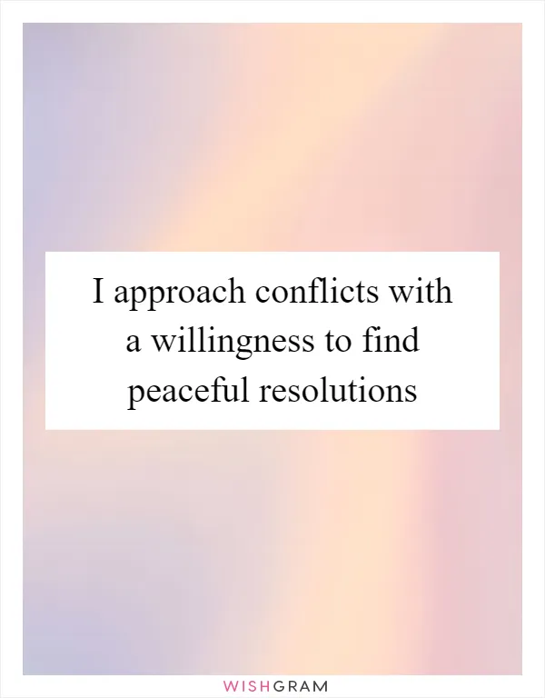 I approach conflicts with a willingness to find peaceful resolutions