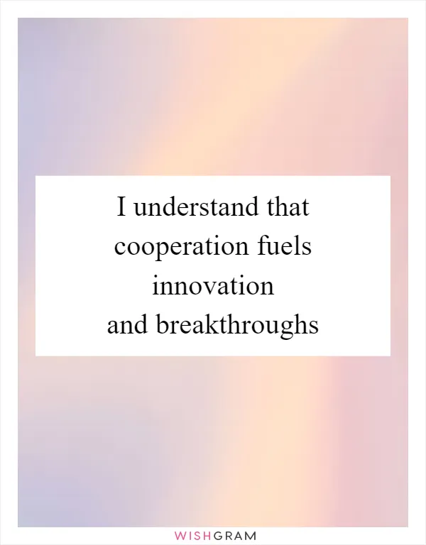I understand that cooperation fuels innovation and breakthroughs