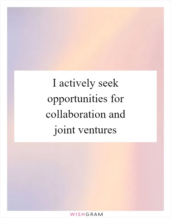 I actively seek opportunities for collaboration and joint ventures
