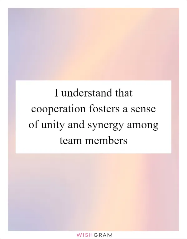 I understand that cooperation fosters a sense of unity and synergy among team members