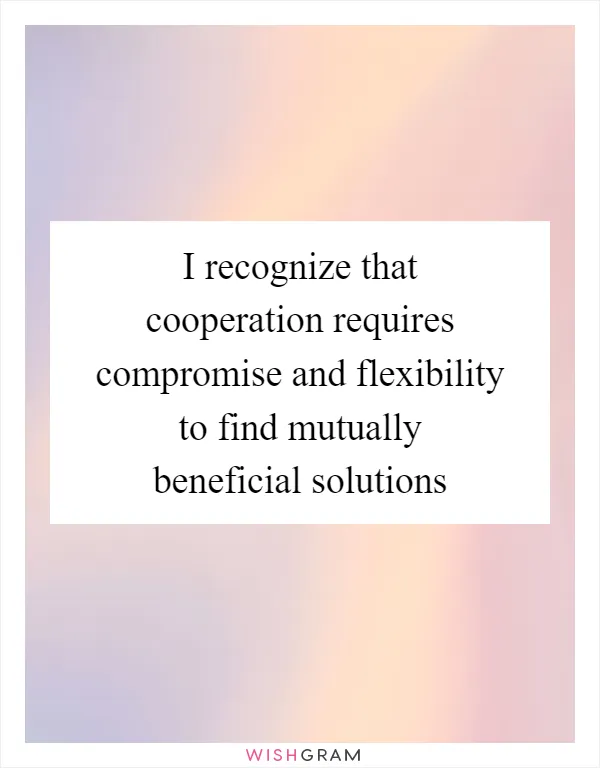 I recognize that cooperation requires compromise and flexibility to find mutually beneficial solutions