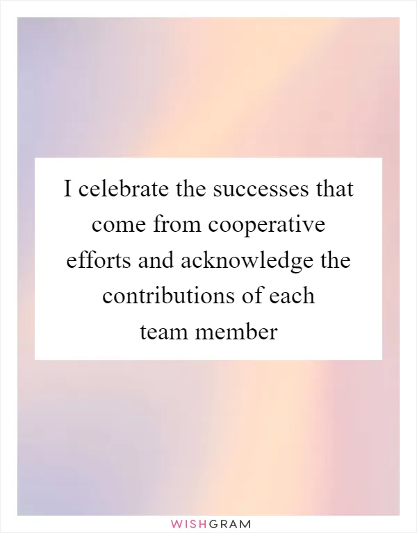 I celebrate the successes that come from cooperative efforts and acknowledge the contributions of each team member