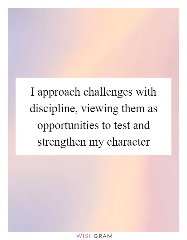 I approach challenges with discipline, viewing them as opportunities to test and strengthen my character