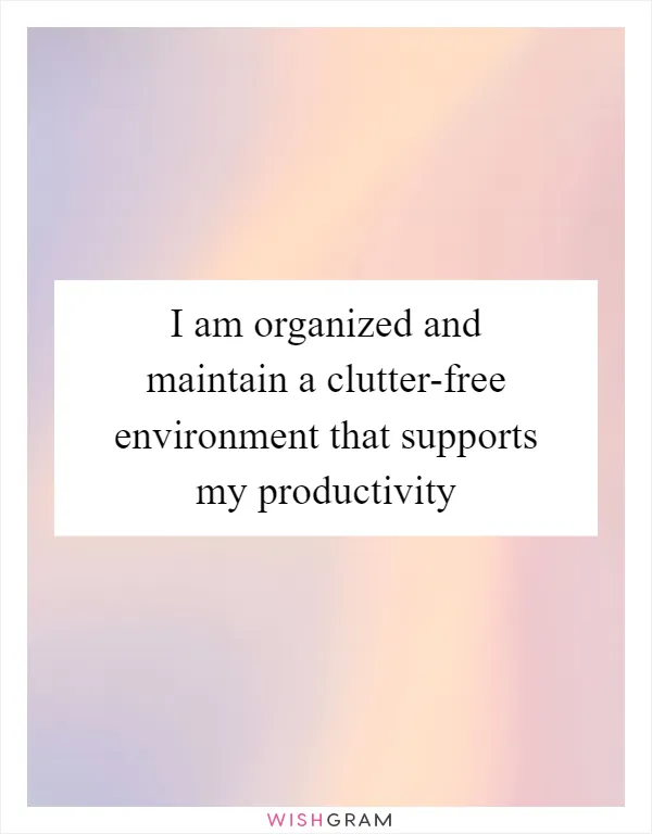 I am organized and maintain a clutter-free environment that supports my productivity