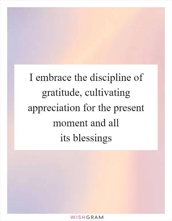 I embrace the discipline of gratitude, cultivating appreciation for the present moment and all its blessings