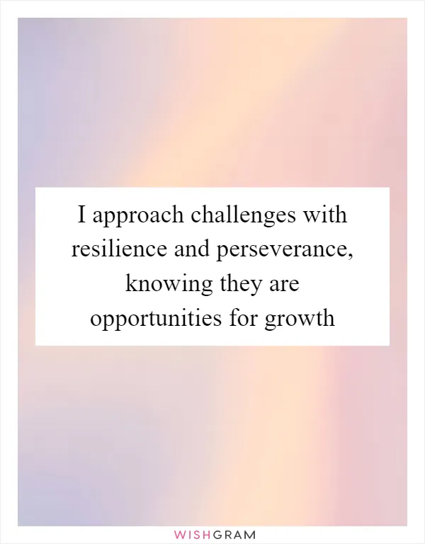 I approach challenges with resilience and perseverance, knowing they are opportunities for growth