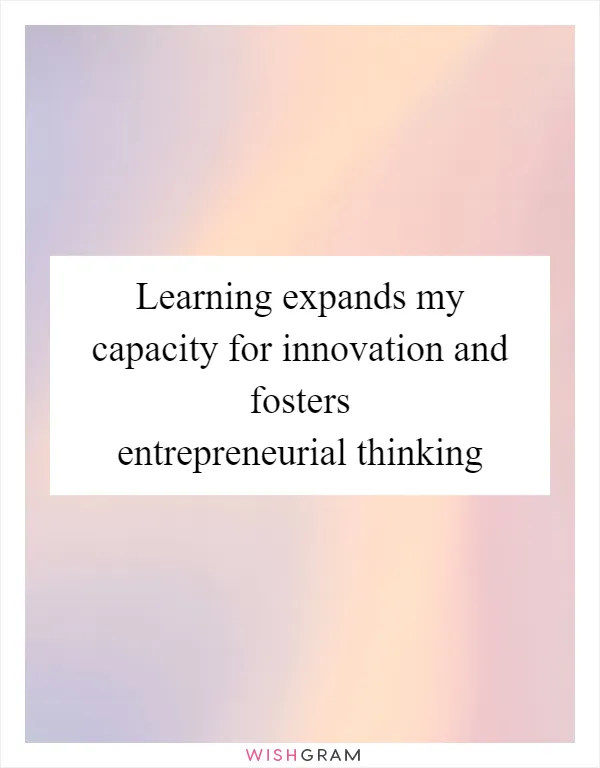 Learning expands my capacity for innovation and fosters entrepreneurial thinking