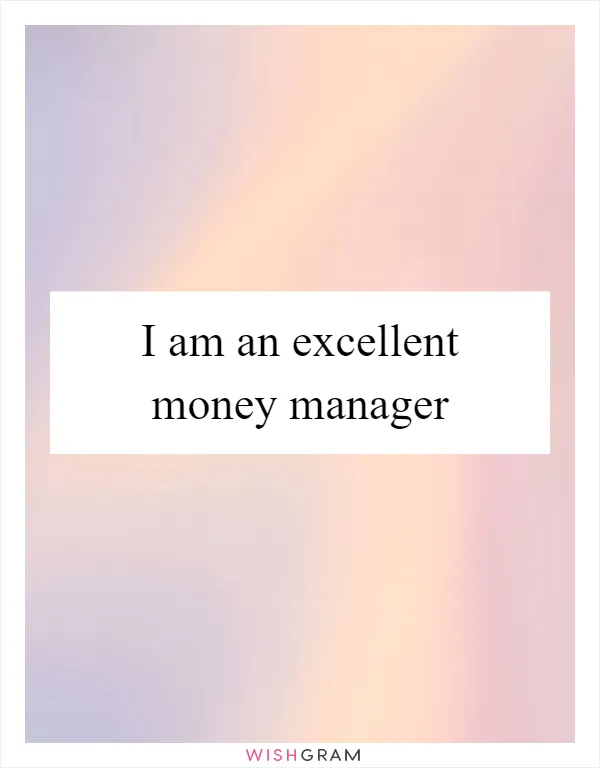I am an excellent money manager