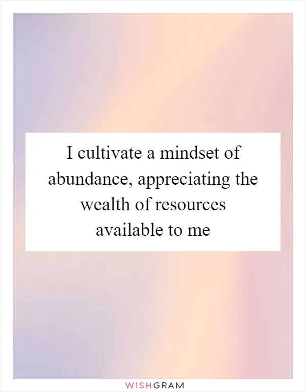 I cultivate a mindset of abundance, appreciating the wealth of resources available to me