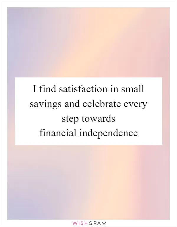 I find satisfaction in small savings and celebrate every step towards financial independence