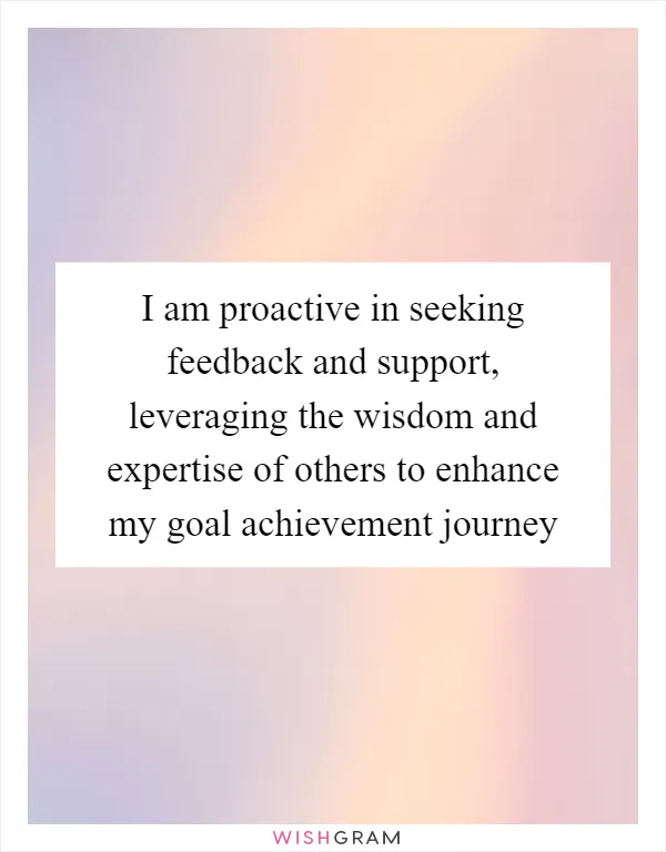 I am proactive in seeking feedback and support, leveraging the wisdom and expertise of others to enhance my goal achievement journey