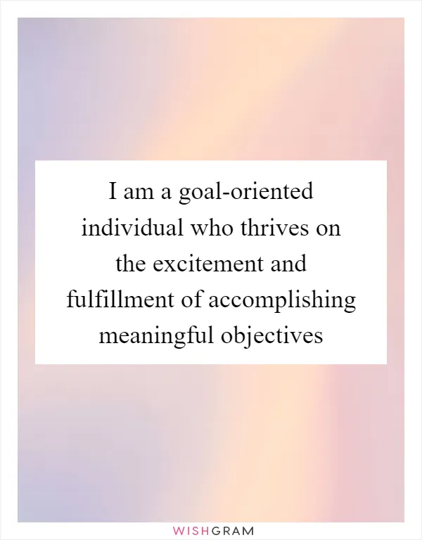 I am a goal-oriented individual who thrives on the excitement and fulfillment of accomplishing meaningful objectives
