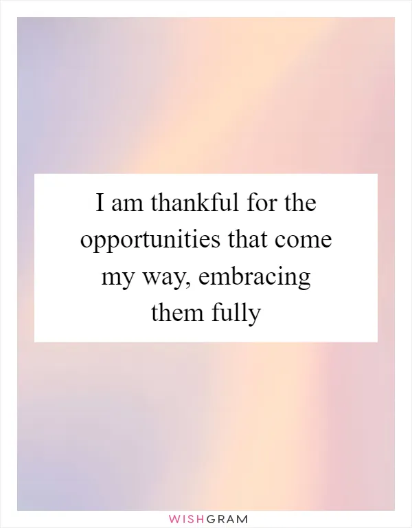 I am thankful for the opportunities that come my way, embracing them fully