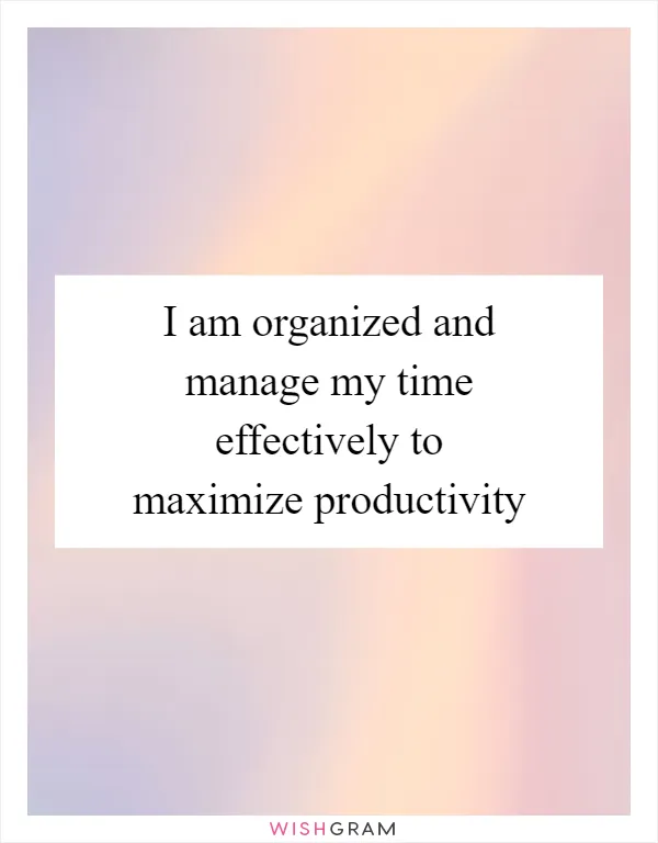 I am organized and manage my time effectively to maximize productivity