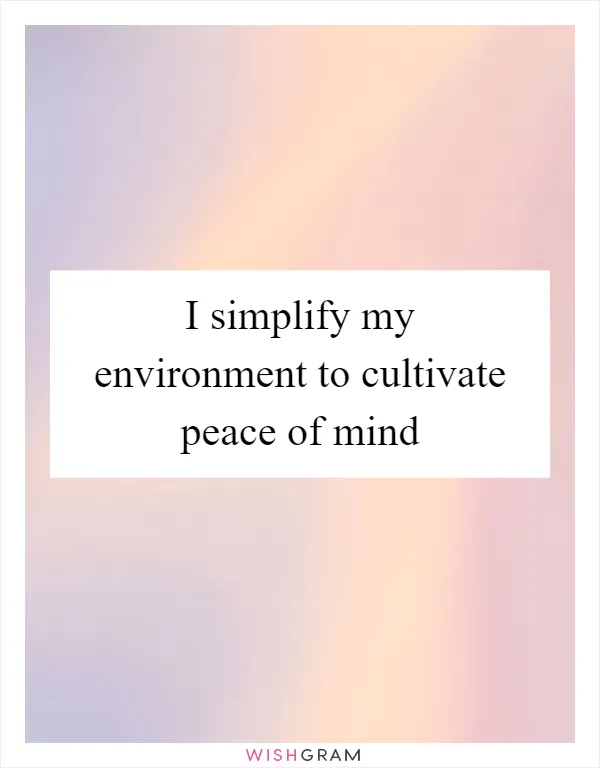 I simplify my environment to cultivate peace of mind