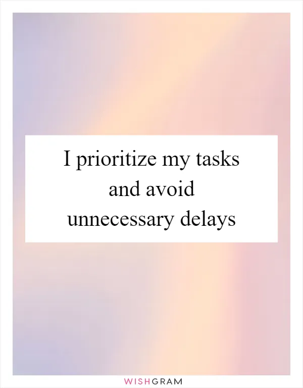 I prioritize my tasks and avoid unnecessary delays
