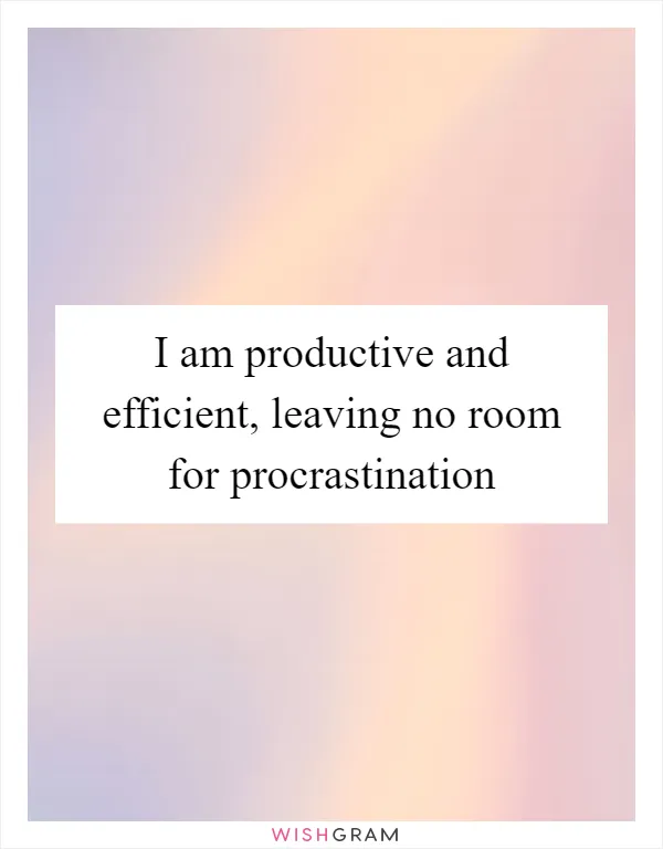 I am productive and efficient, leaving no room for procrastination