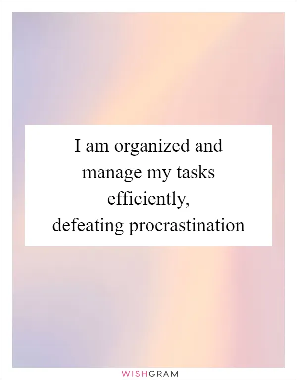 I am organized and manage my tasks efficiently, defeating procrastination