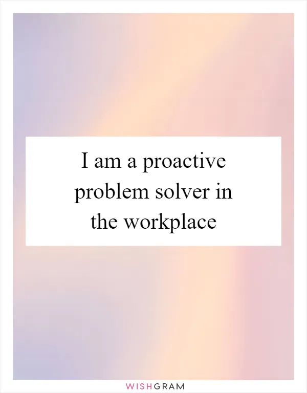 I am a proactive problem solver in the workplace