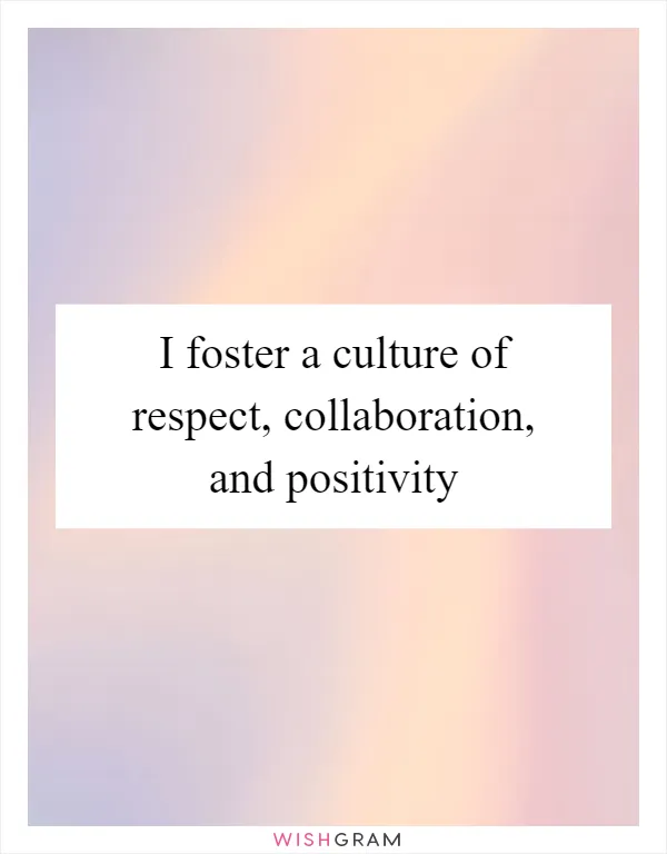 I foster a culture of respect, collaboration, and positivity
