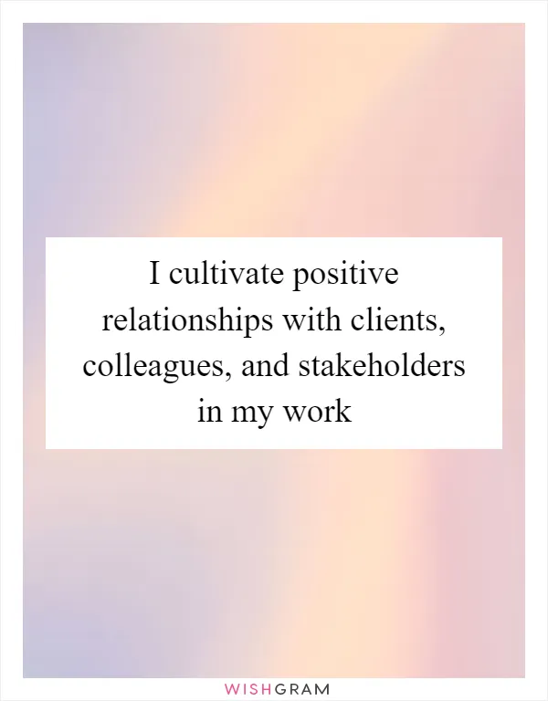 I cultivate positive relationships with clients, colleagues, and stakeholders in my work