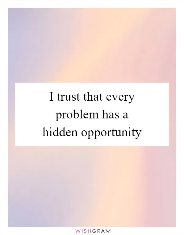 I trust that every problem has a hidden opportunity