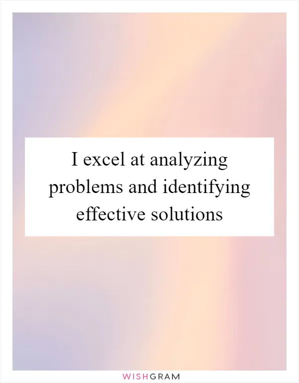 I excel at analyzing problems and identifying effective solutions