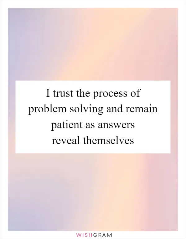 I trust the process of problem solving and remain patient as answers reveal themselves