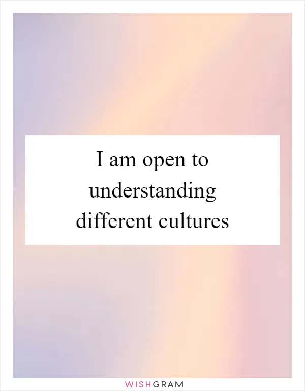 I am open to understanding different cultures