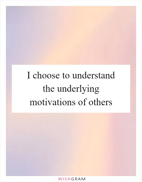 I choose to understand the underlying motivations of others