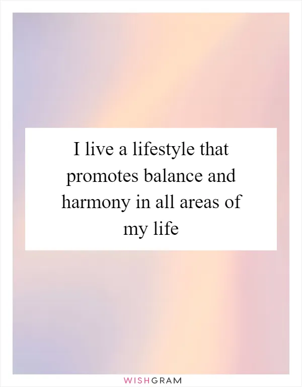 I live a lifestyle that promotes balance and harmony in all areas of my life