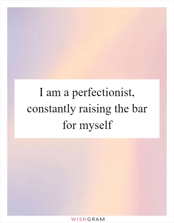 I am a perfectionist, constantly raising the bar for myself