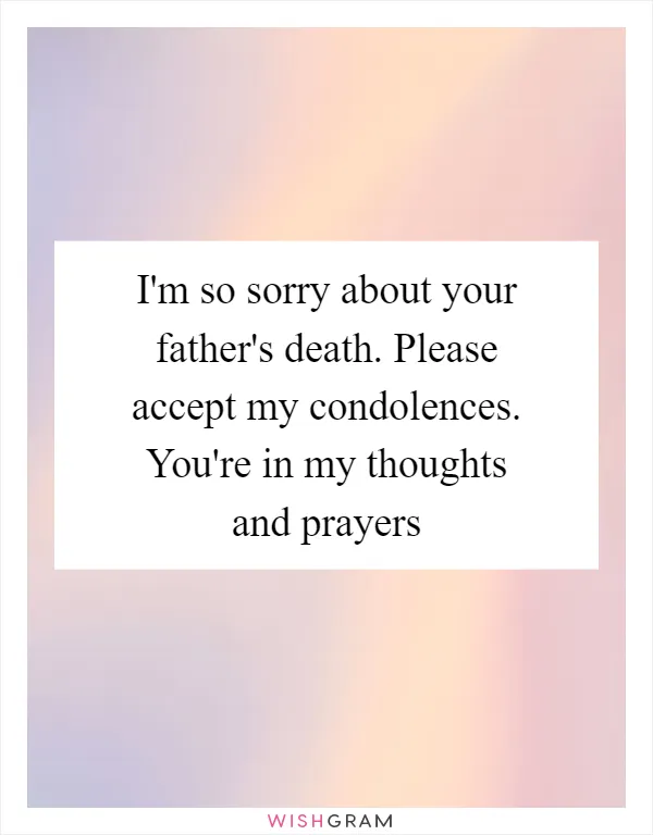 I'm so sorry about your father's death. Please accept my condolences. You're in my thoughts and prayers