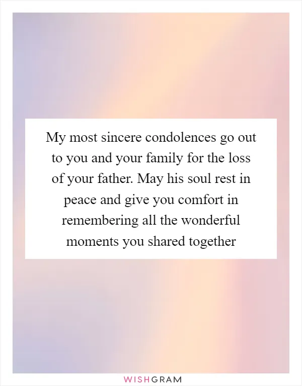 My most sincere condolences go out to you and your family for the loss of your father. May his soul rest in peace and give you comfort in remembering all the wonderful moments you shared together