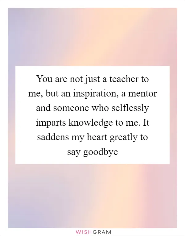 You are not just a teacher to me, but an inspiration, a mentor and someone who selflessly imparts knowledge to me. It saddens my heart greatly to say goodbye
