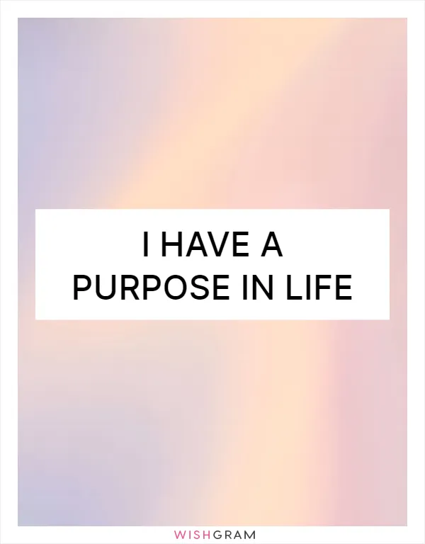 I have a purpose in life